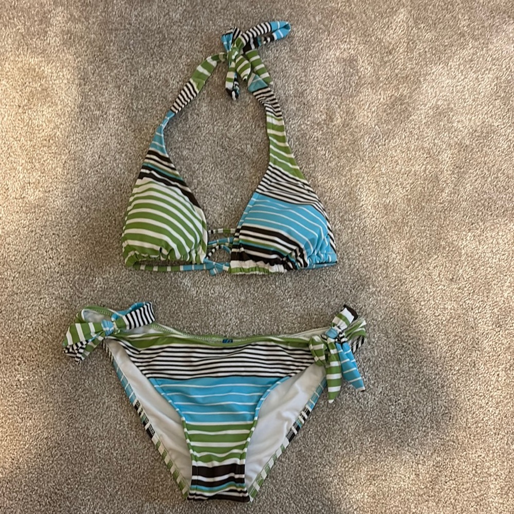 Striped Halter Bikini Set